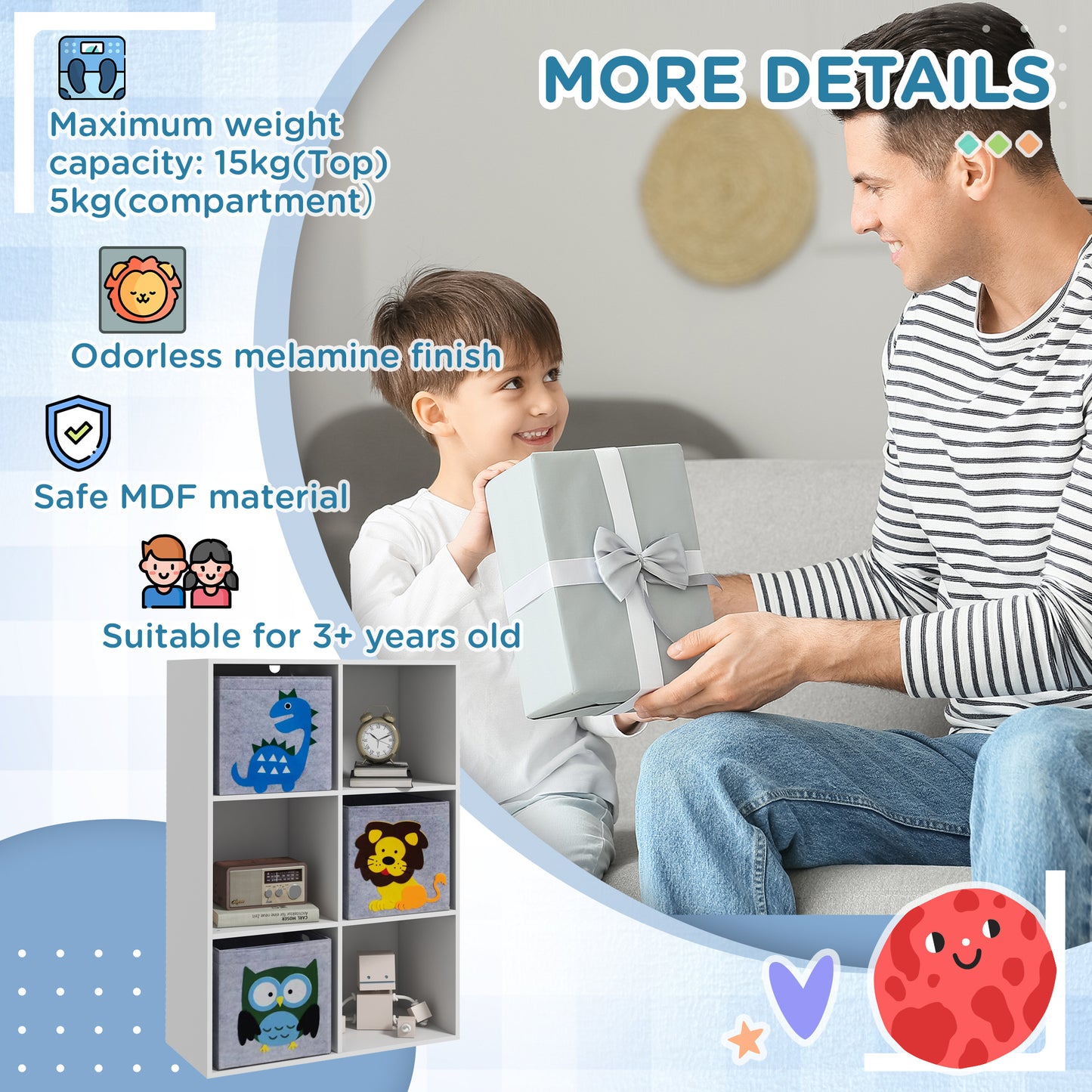 ZONEKIZ Kids Toy Box with Three NonWoven Fabric Drawers 61.8 x 29.9 x 91.5cm White