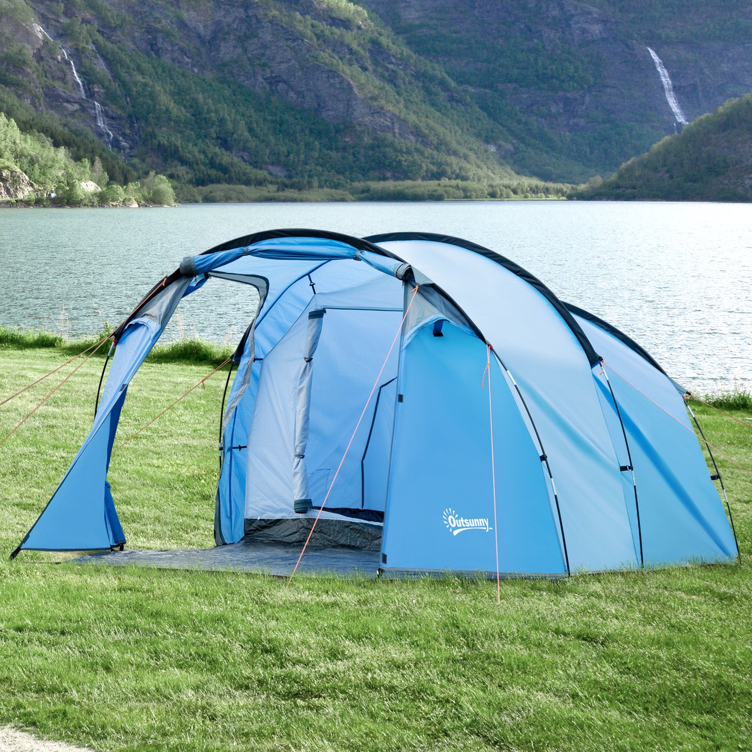 3 man tent uk Outsunny 2-3 Man Tunnel Tents w/ Vestibule Camping Tent Porch Air Vent – mhstar.co.uk
