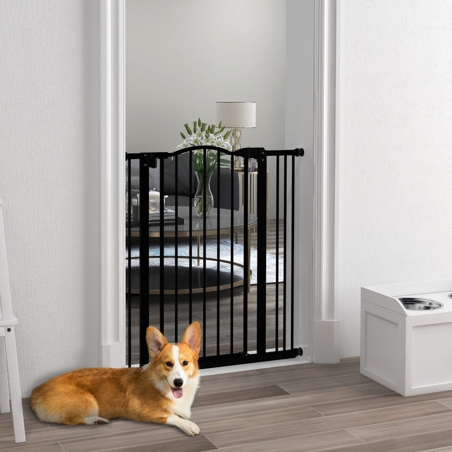 PawHut Metal Pet Safety Gate Dog Gate Folding Fence, Black