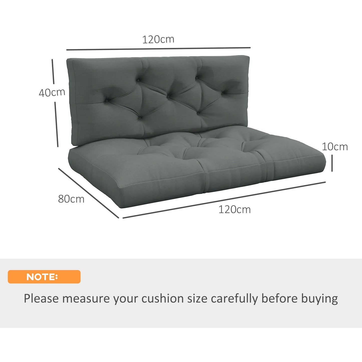 Outsunny 2 Seater Pallet Seat Cushions Back Pillows Replacement, Patio Chair Cushions Set for Indoor Outdoor, Light Grey