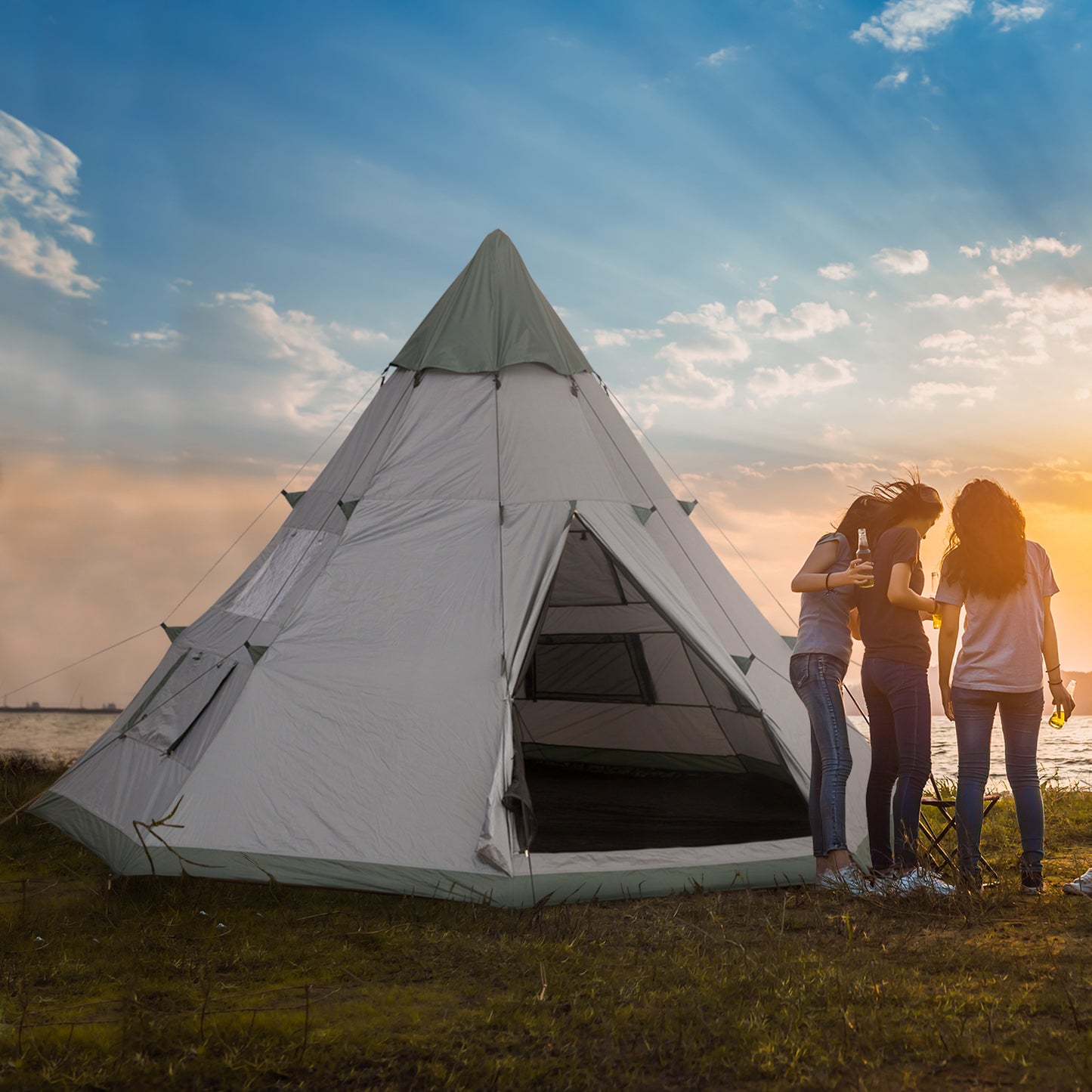 Outsunny 6-Person Outdoor Metal Frame Camping Tent w/ Carrier Bag Grey