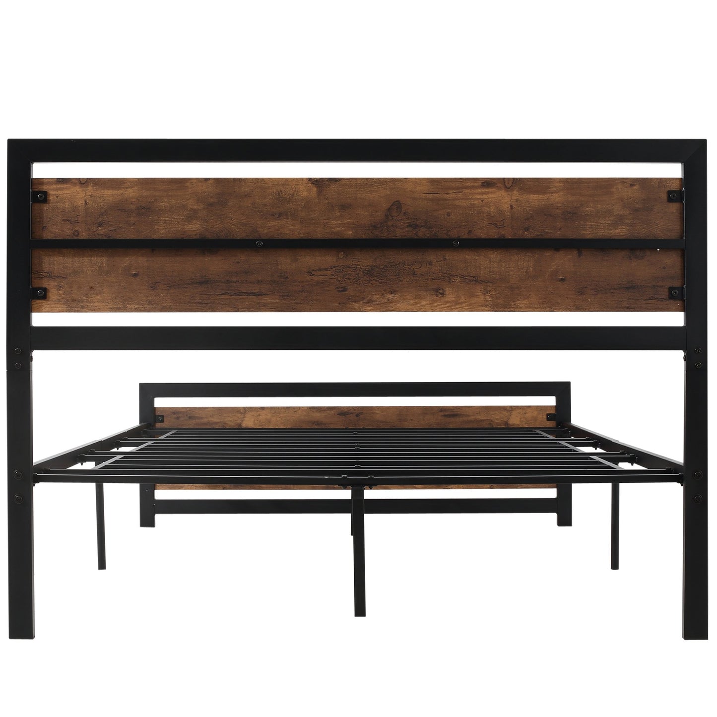 HOMCOM Full Bed Frame with Headboard & Footboard, Strong Slat Support Twin Size Metal Bed w/ Underbed Storage Space, No Box Spring Needed, 144x195x103cm Headboard, Needed