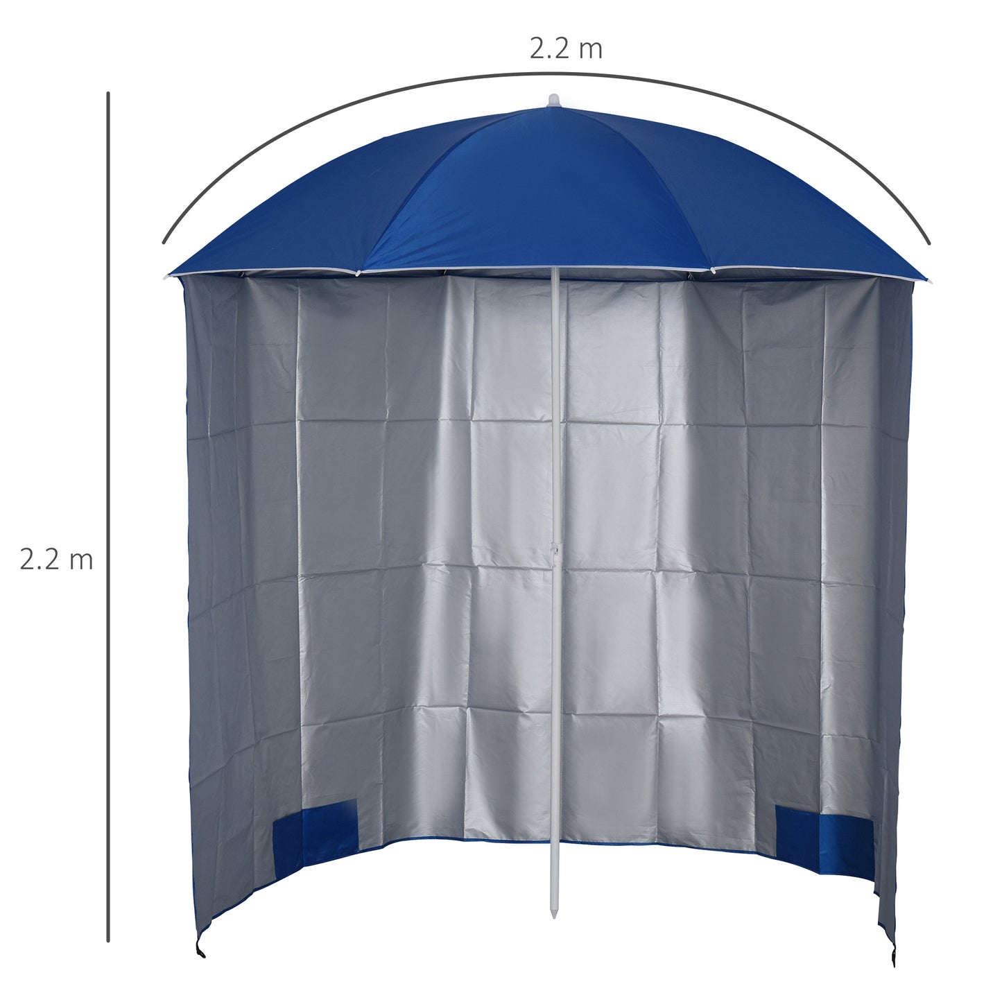 Outsunny 88" Arc 2.2M Fishing Umbrella Beach Parasol with Sides Brolly Shelter Canopy Shade with FREE Carry Bag Blue