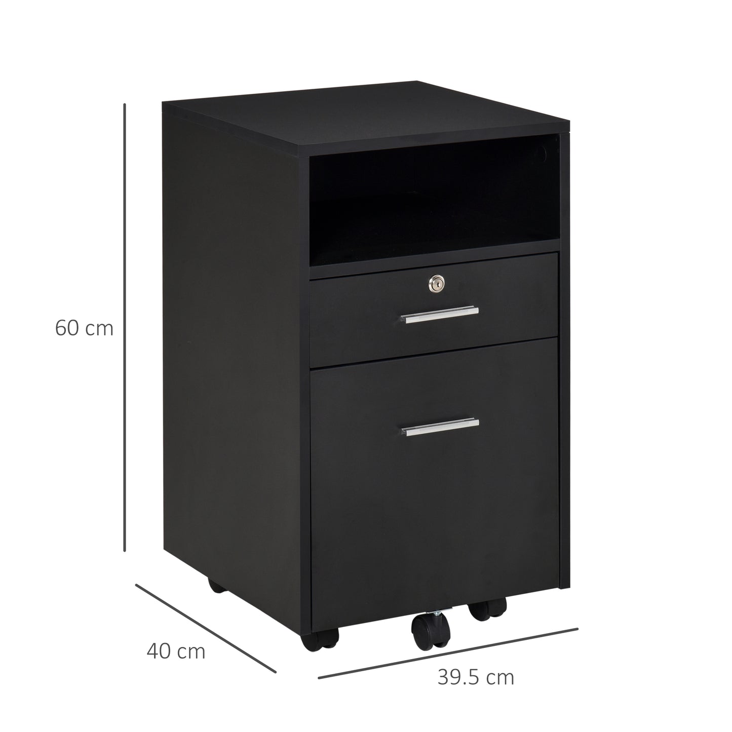 Vinsetto Mobile File Cabinet Home Filing Furniture with Lock, Drawers and Adjustable Partition for Office, Bedroom and Living Room, 38.8x40x60cm, Black Documents Storage