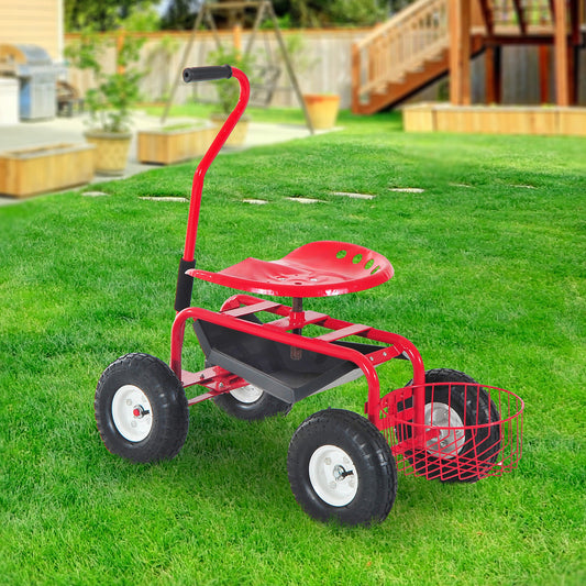 Outsunny Gardening Planting Rolling Cart W/Tool Tray-Red