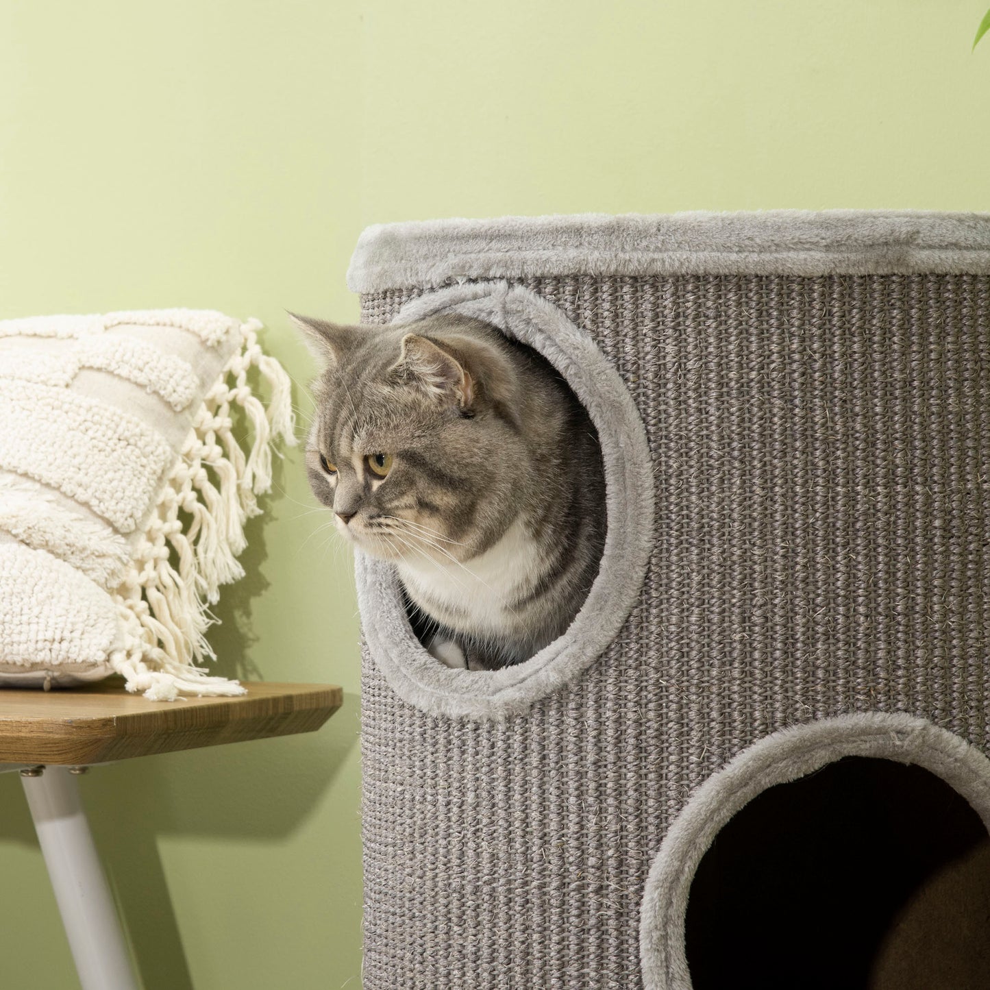 PawHut Cat Climbing Frame, Covered with Sisal, Cosy Platform - Light Grey