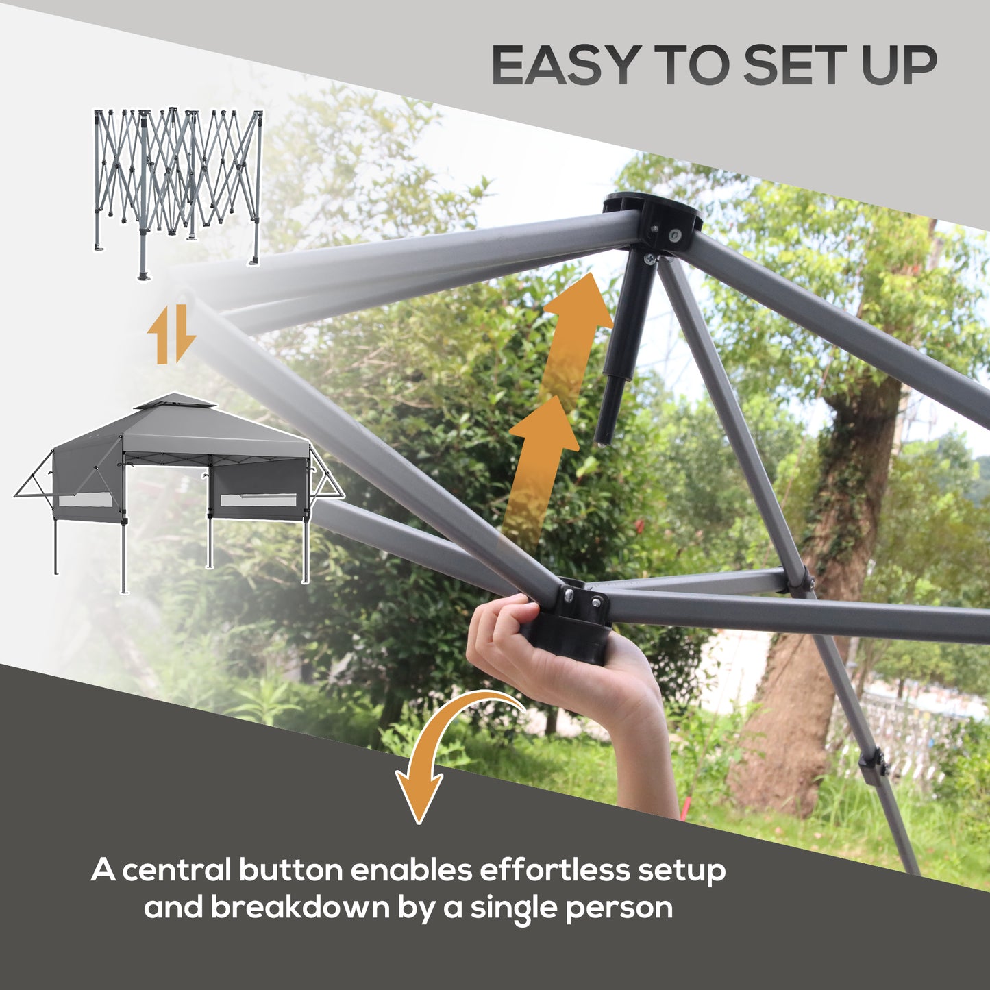 Outsunny 5 x 3(m) Pop Up Gazebo with Extend Dual Awnings, 1 Person Easy up Marquee Party Tent with 1-Button Push, Double Roof, Wheeled Bag, Sandbags, Height Adjustable Instant Shelter, Grey