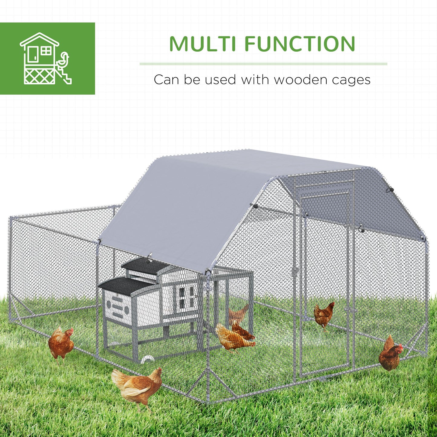 PawHut Chicken Run with Roof, Walk In Chicken Coop Outdoor for 10-12 Chickens, Hen House Duck Pen, 280 x 380 x 195 cm
