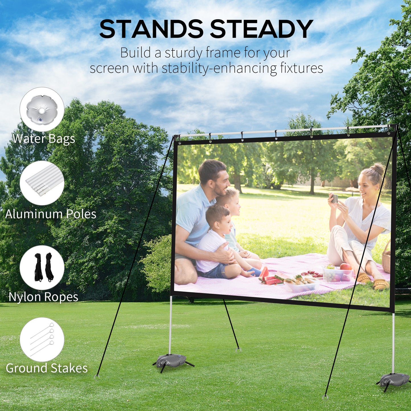HOMCOM 100 inch Projector Screen and Stand, Portable Front & Rear Projection Screen, 4K HD 16:9 Screen for Outdoor and Indoor, Home Theater, Presentation