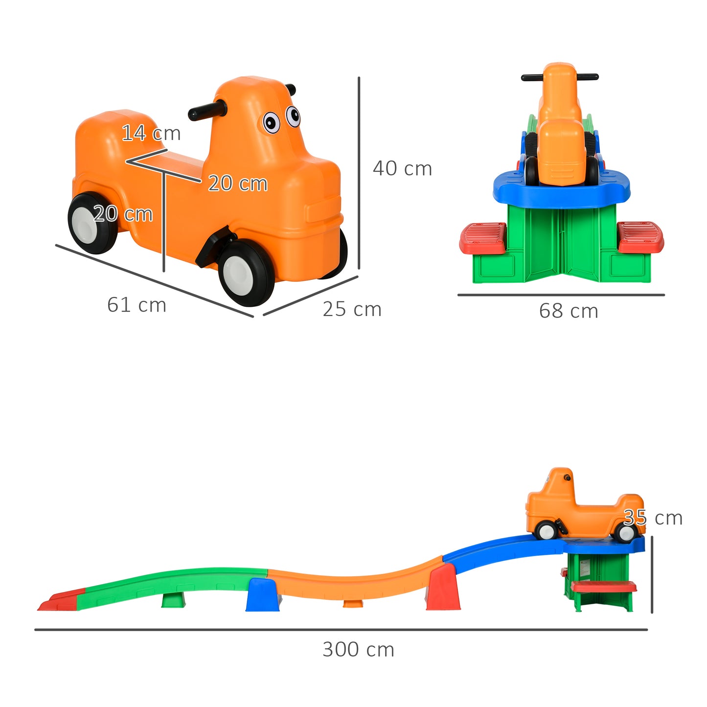 AIYAPLAY 3(m) Up and Down Roller Coaster for Kids, 4 Pieces Toddler Roller Coaster Ride-on with Non-slip Steps, Sliding Car with Handles, Indoor Outdoor Play, Gift for Aged 2-5 Years Old