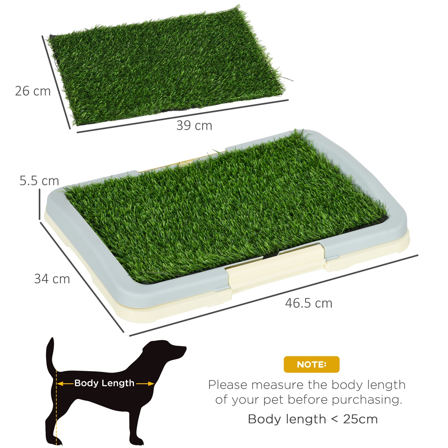 PawHut Puppy Training Pad Indoor Portable Puppy Pee Pad with Artificial Grass Grid Panel Tray 46.5 x 34cm