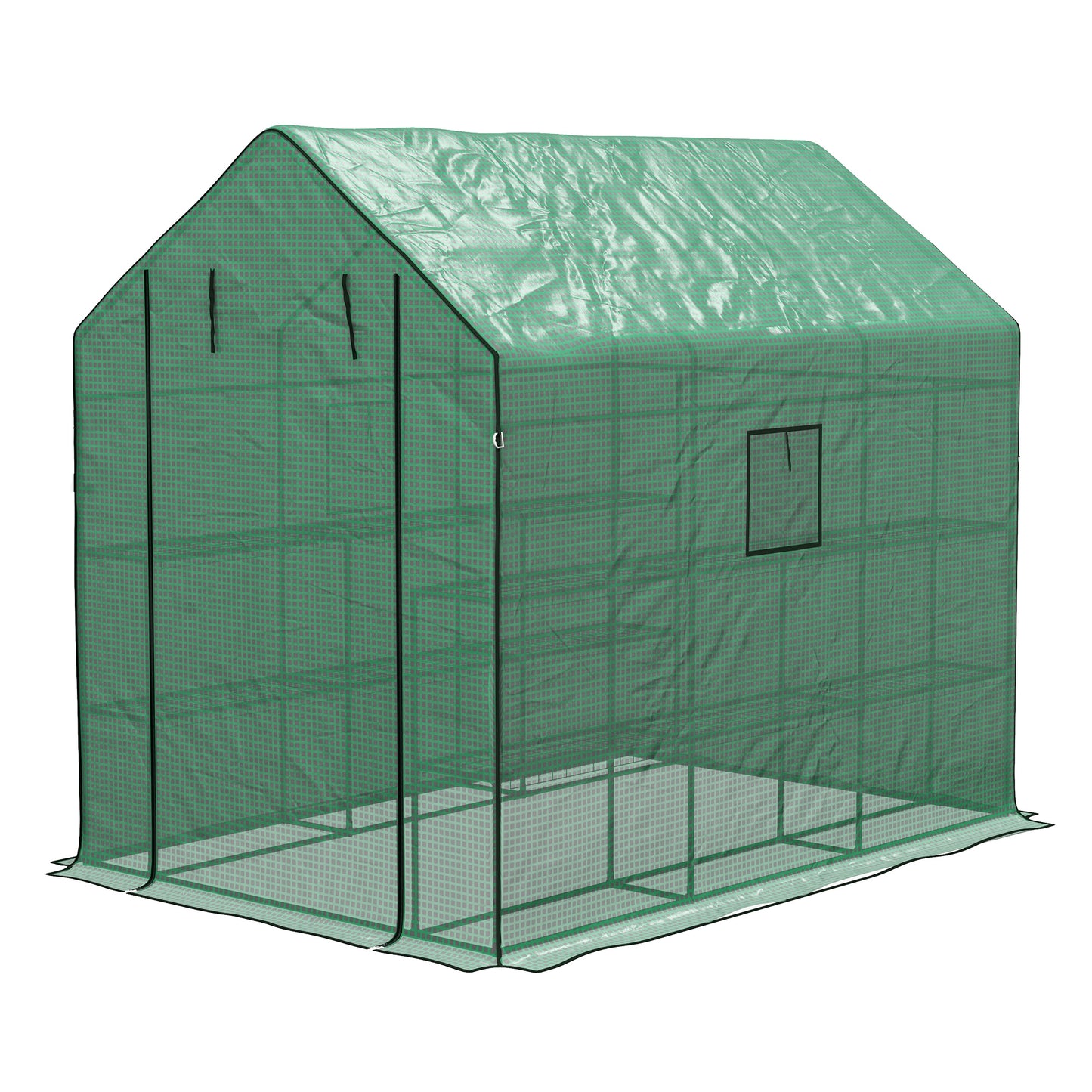 Outsunny Walkin Greenhouse with 3 Tier Shelves Outdoor Green House Garden Grow House with Reinforced PE Cover Rollup Door and Mesh Windows 140 x 213 x 190cm Green