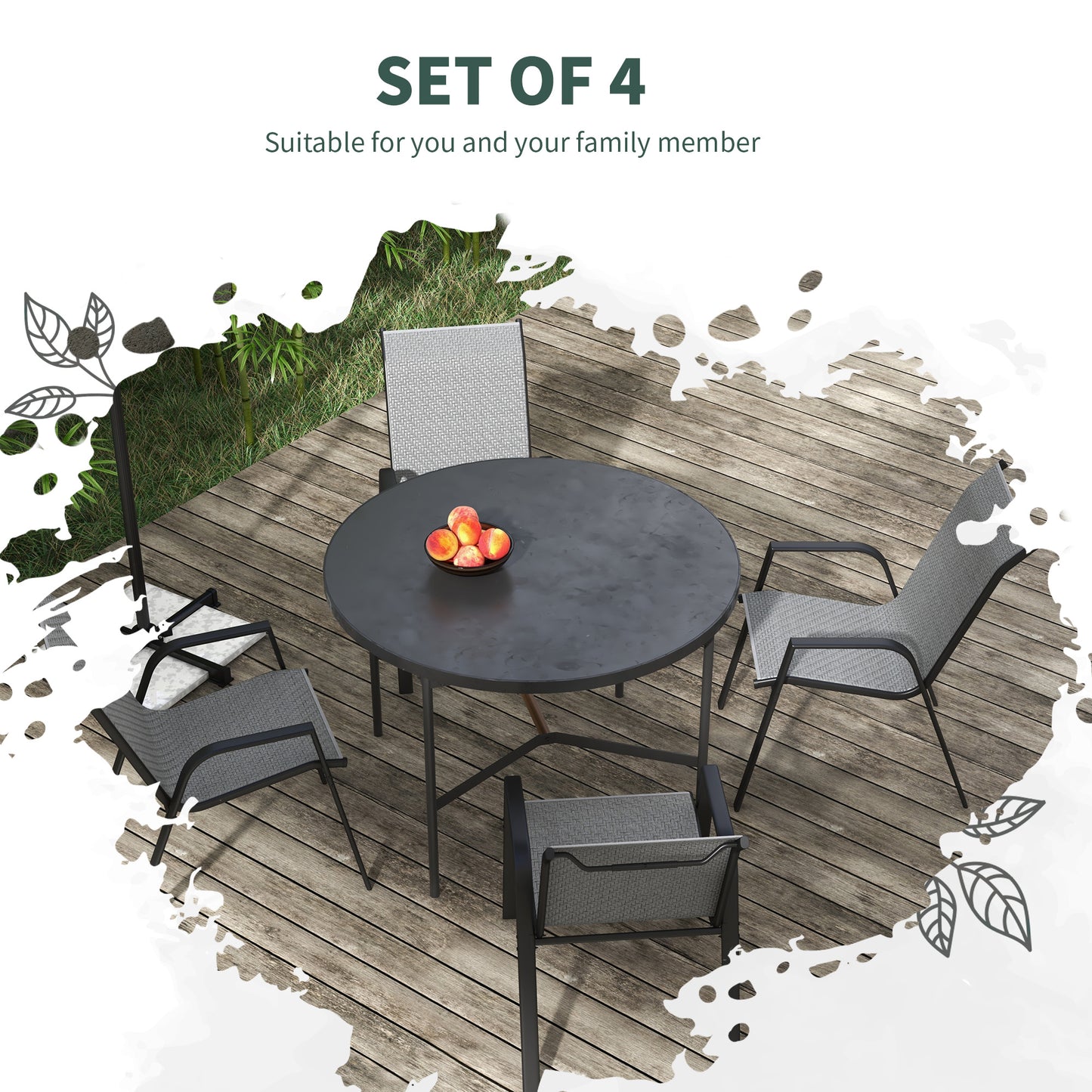 Outsunny Stackable Outdoor Rattan Chairs Set of 4 with Armrests and Backrest, Grey