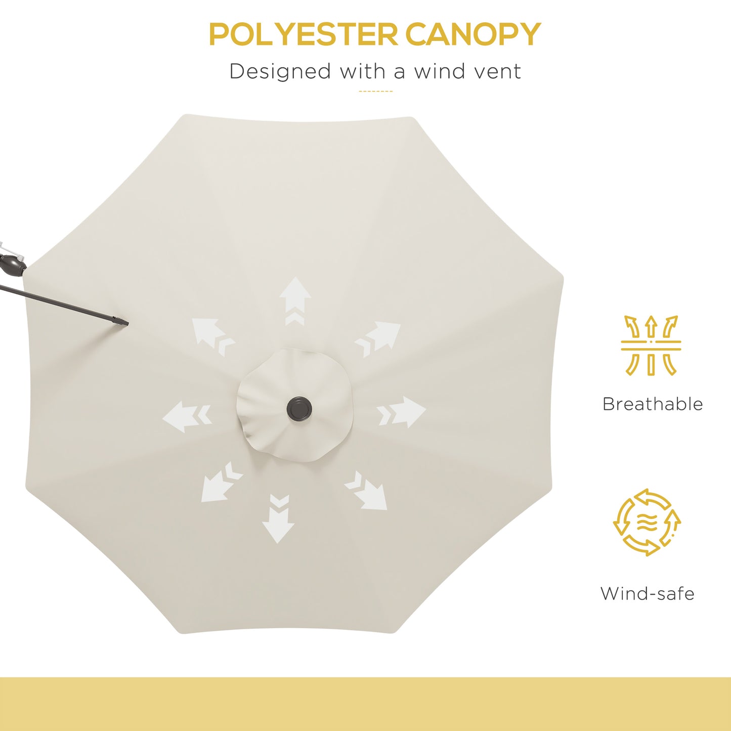Outsunny Wall Mounted Umbrella with Vent, Garden Patio Parasol Umbrella Sun Shade Canopy, Beige