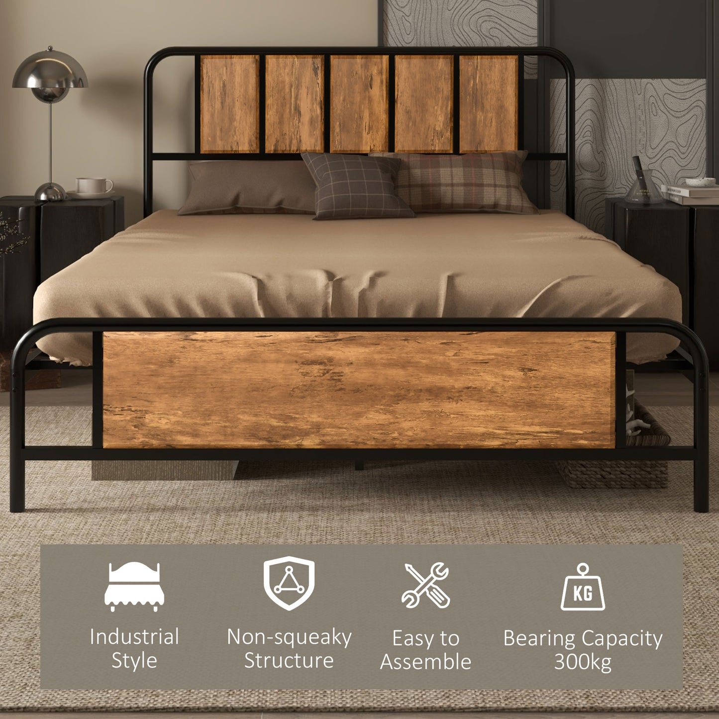 HOMCOM Double Retro-Look Metal Bed Frame