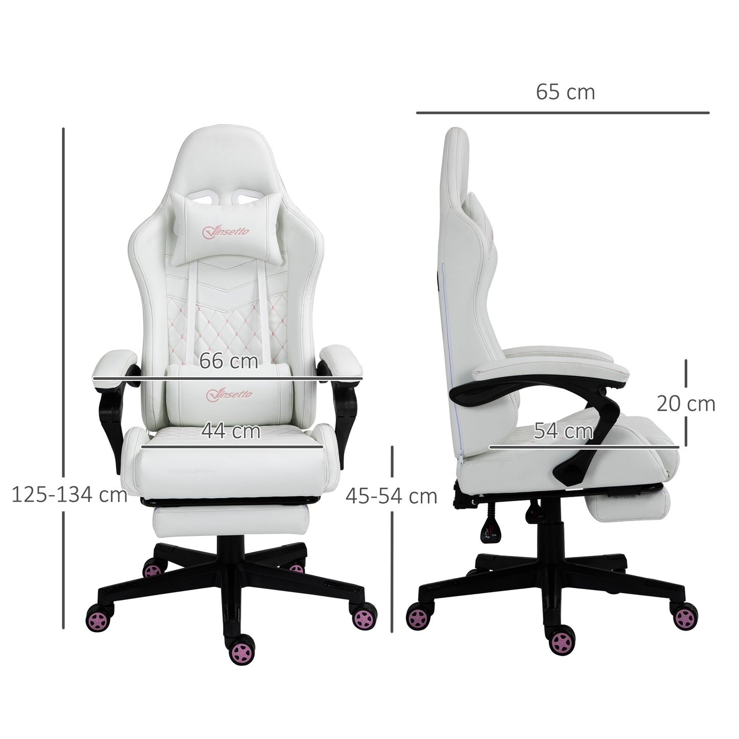 Vinsetto Faux Leather Racing Gaming Chair, with Footrest - White