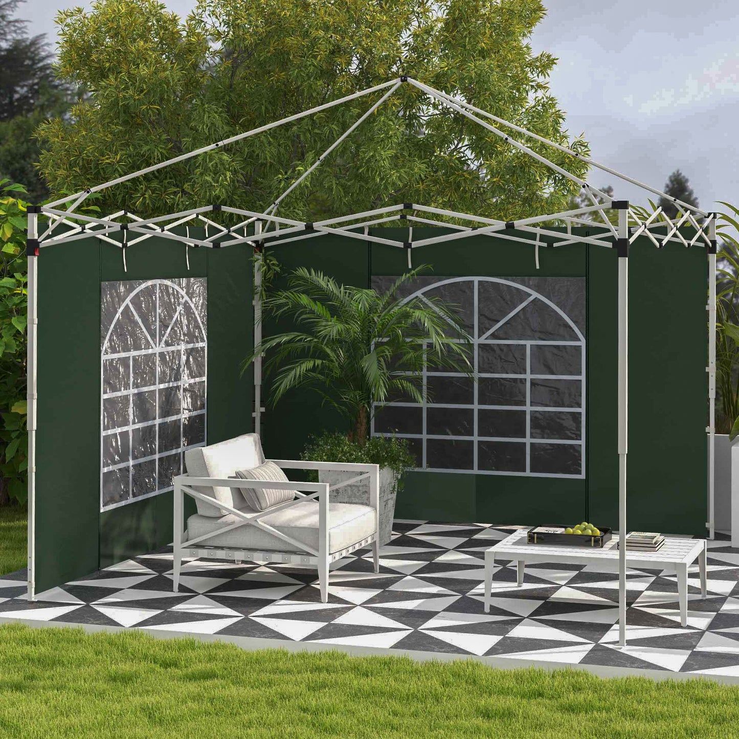Outsunny Gazebo Side Panels 2 Pack Sides Replacement for 3x3(m) or 3x6m Pop Up Gazebo with Windows and Doors Green