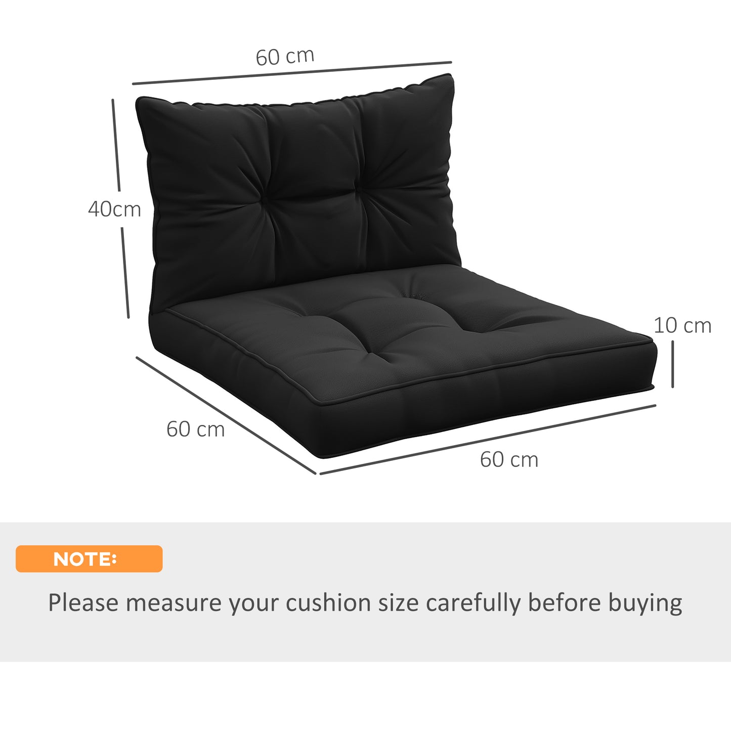 Outsunny 2-Piece Seat Cushions Back Pillows Replacement, Patio Chair Cushions Set for Indoor Outdoor, Black