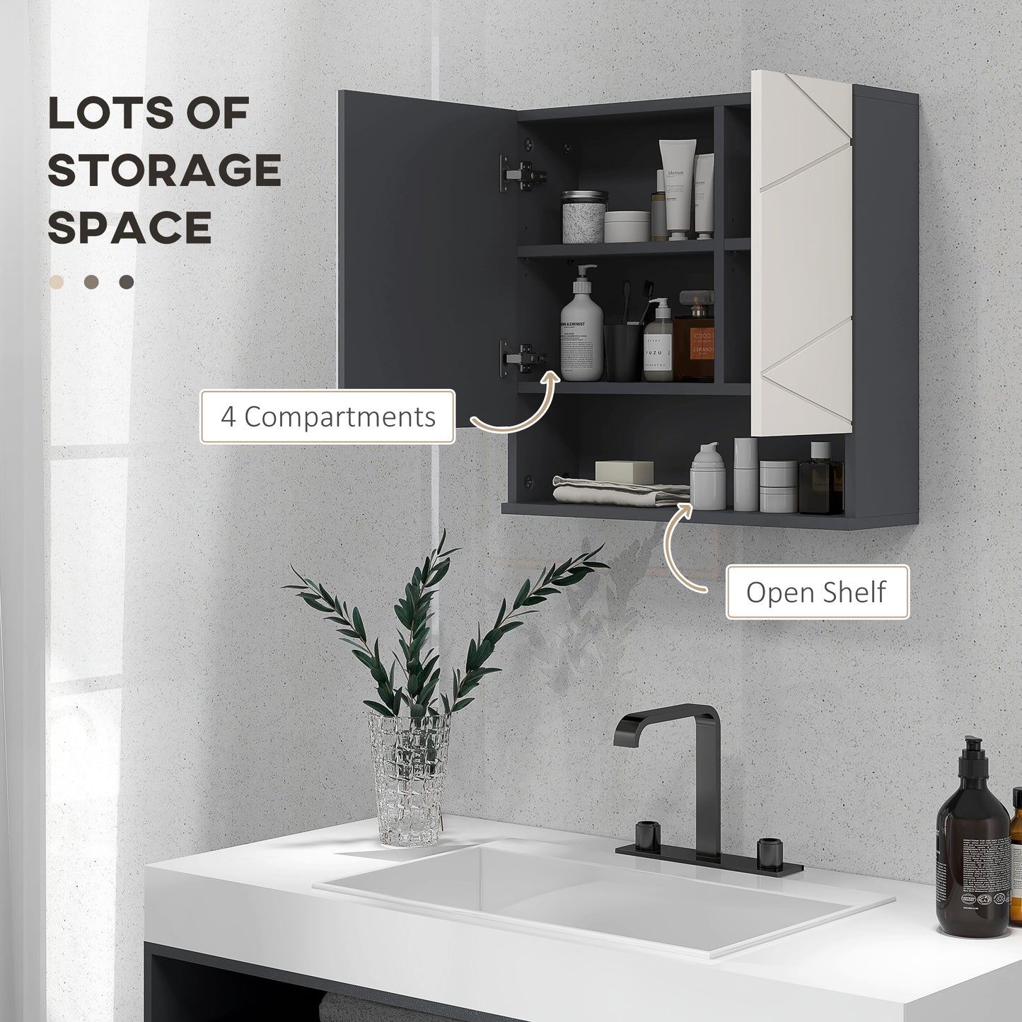 kleankin Bathroom Mirror Cabinet, Wall Mounted Bathroom Storage Cupboard with Adjustable Shelves, 55W x 17D x 55Hcm, Light Grey