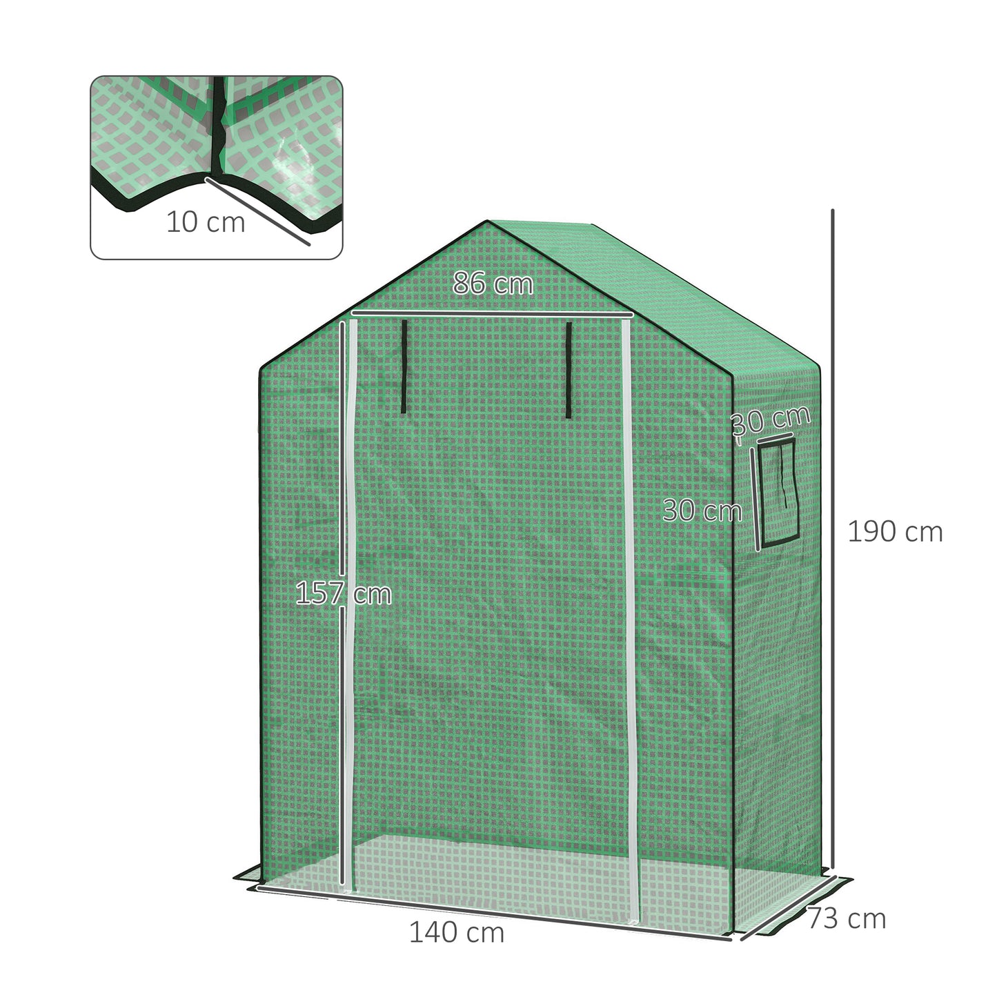 Outsunny Greenhouse Cover Replacement Walkin PE Hot House Cover with Rollup Door and Windows 140 x 73 x 190cm Green