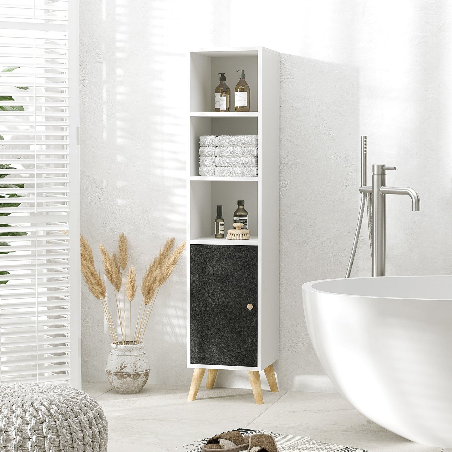 kleankin Bathroom Storage Cabinet, Bathroom Floor Standing Tallboy Unit with Adjustable Shelves and Cabinet, White