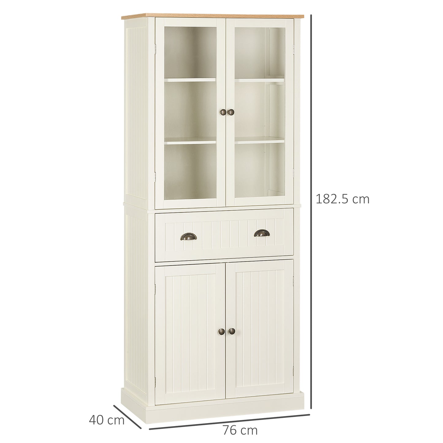 HOMCOM Freestanding Kitchen Cupboard, 5-tier Storage Cabinet with Adjustable Shelves and Drawer, Cream White