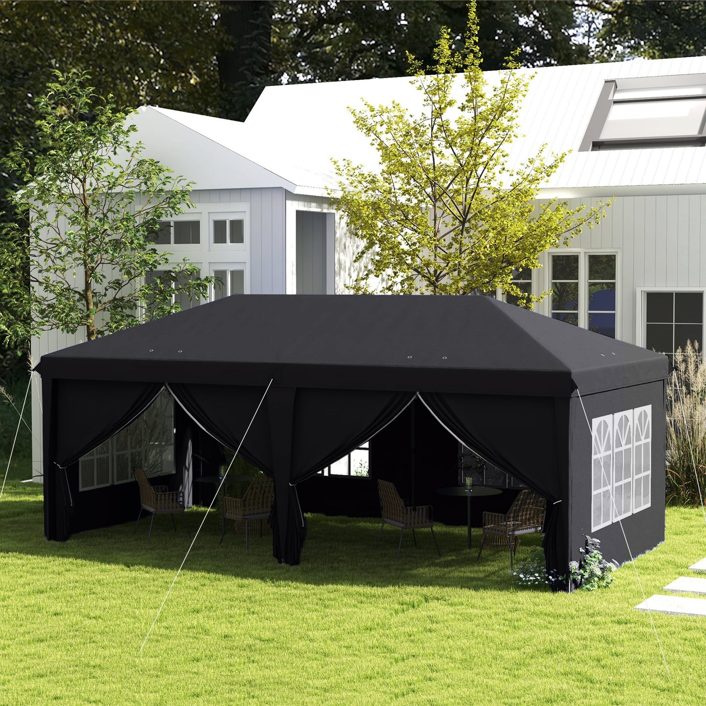 Outsunny 3 x 6m Pop-Up Gazebo with Curtain Walls and Windows - Grey