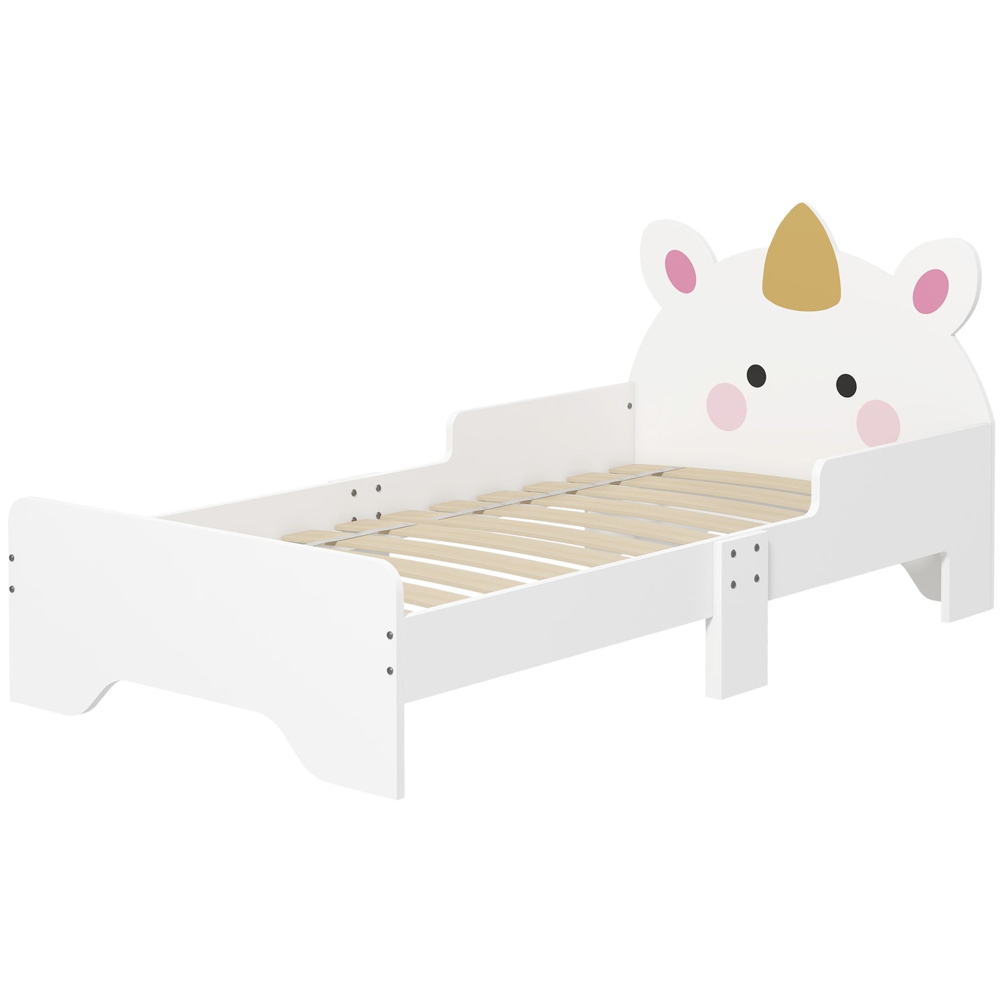 ZONEKIZ Toddler Bed Kids Bedroom Furniture Unicorn Design for 36 Years Old 143 x 74 x 67 cm White