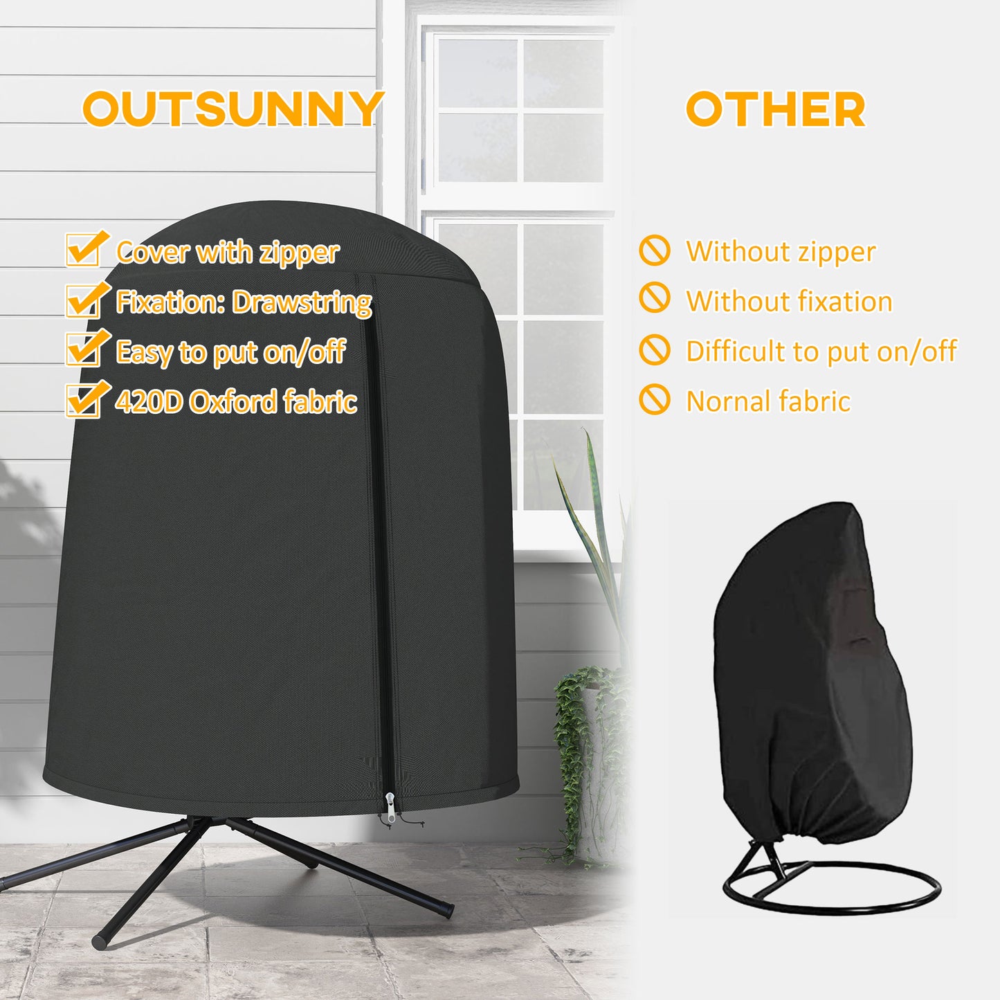 Outsunny 190 x Ø128cm Hanging Egg Chair Furniture Cover - Black