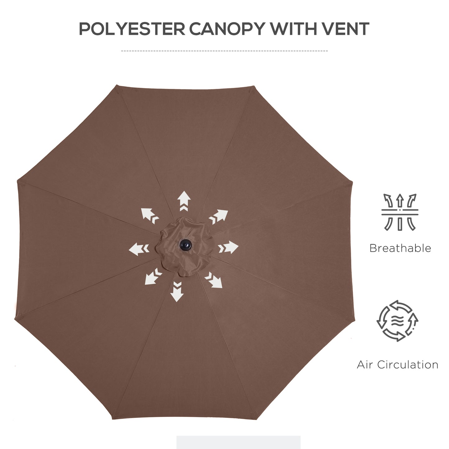 Outsunny Patio Umbrella Garden Parasol Outdoor Steel,3x2.45m Coffee