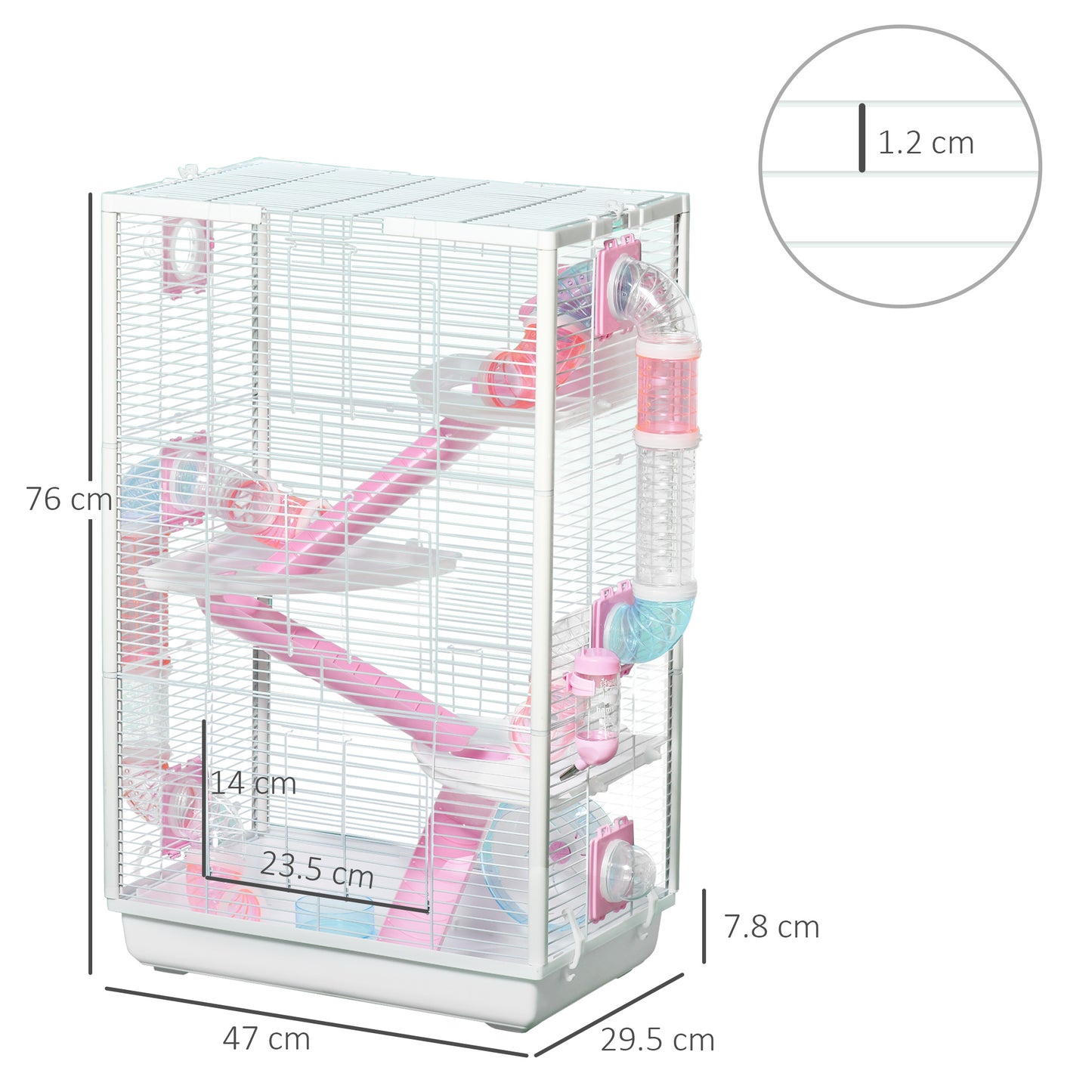 PawHut Hamster Cage, Gerbilarium Cage w/ Tubes, Exercise Wheel, Hut, Ramps, Platforms, 47 x 29.5 x 76cm