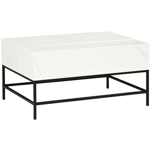HOMCOM Modern Lifting Coffee Table with Hidden Compartment, Storage Coffee Table for Living Room, Faux Marble White