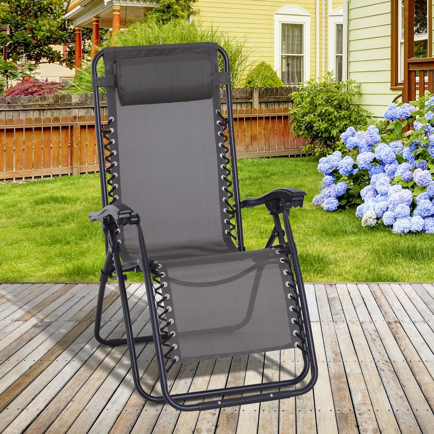 Outsunny Zero Gravity Chair Outdoor Folding & Reclining Sun Lounger with Head Pillow for Patio Decking Gardens Camping, Grey w/ Camping