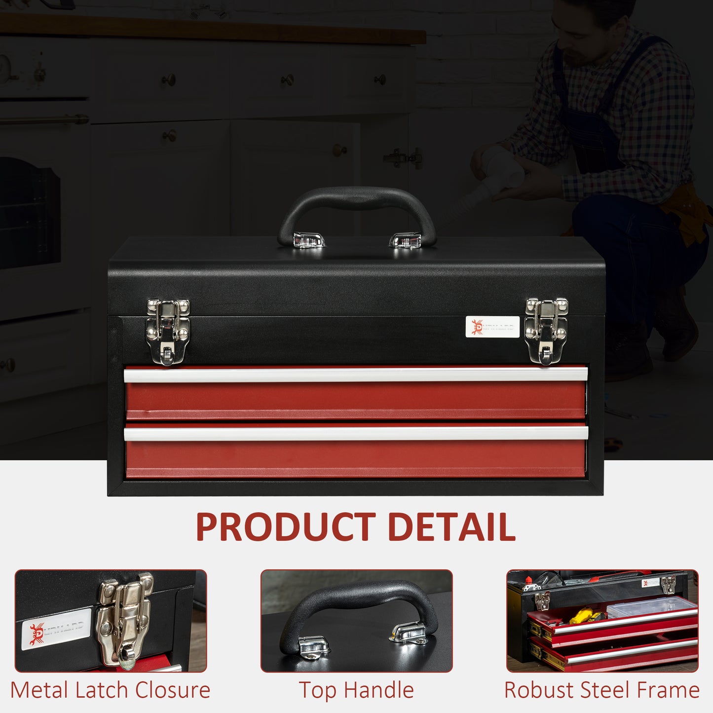 DURHAND 2 Drawer Tool Chest, Lockable Metal Tool Box