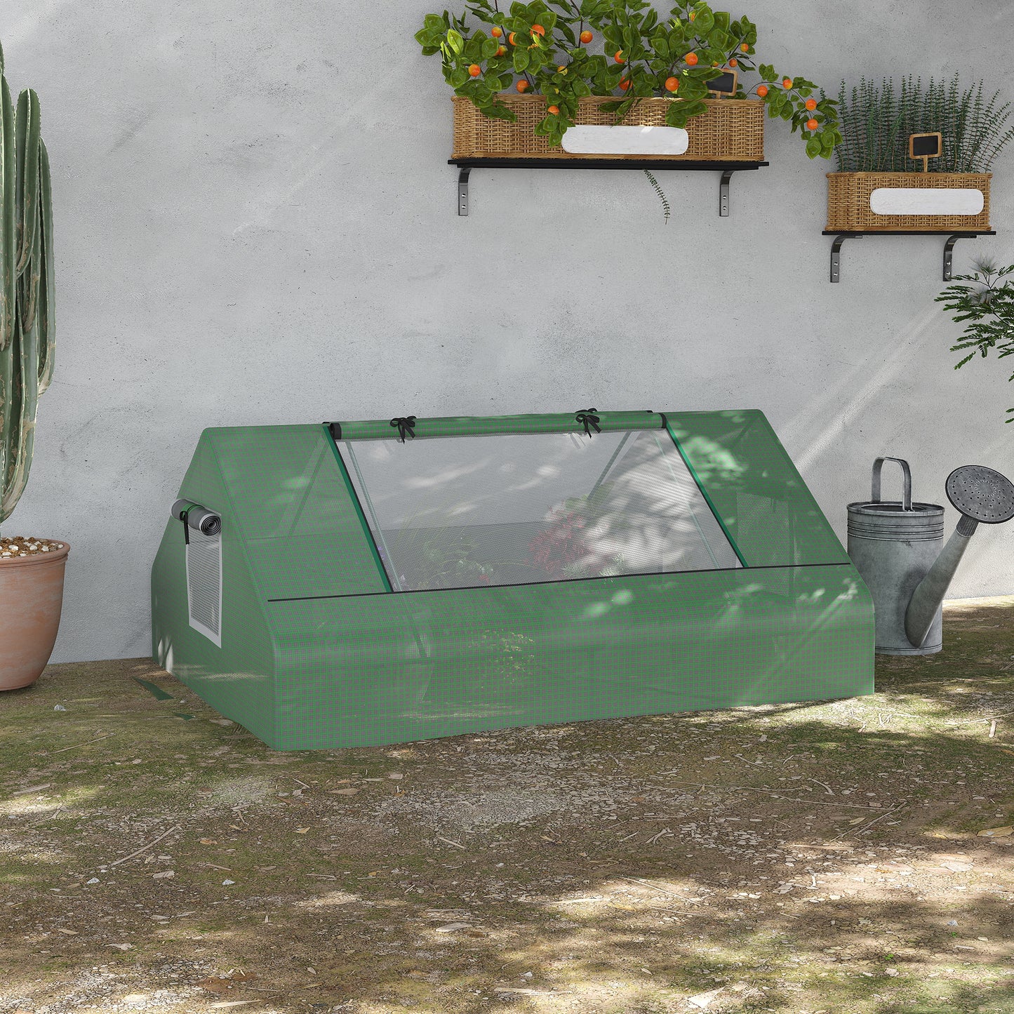 Outsunny Mini Greenhouse Portable Garden Small Greenhouse with Zipped Windows and Door 180 x 140 x 80cm Dark Green