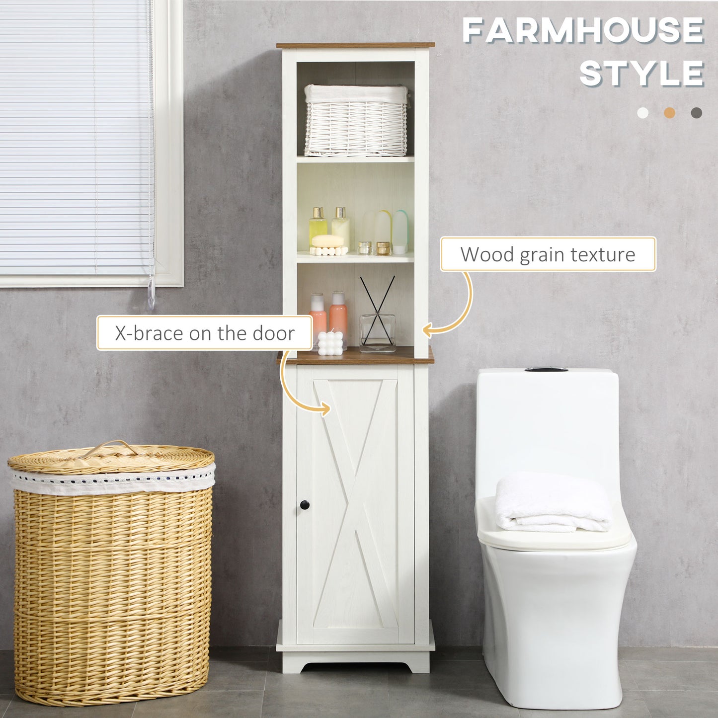 kleankin Bathroom Cabinet, Tall Storage Cabinet with Door and Adjustable Shelves, 39.5 x 30 x 160 cm, White