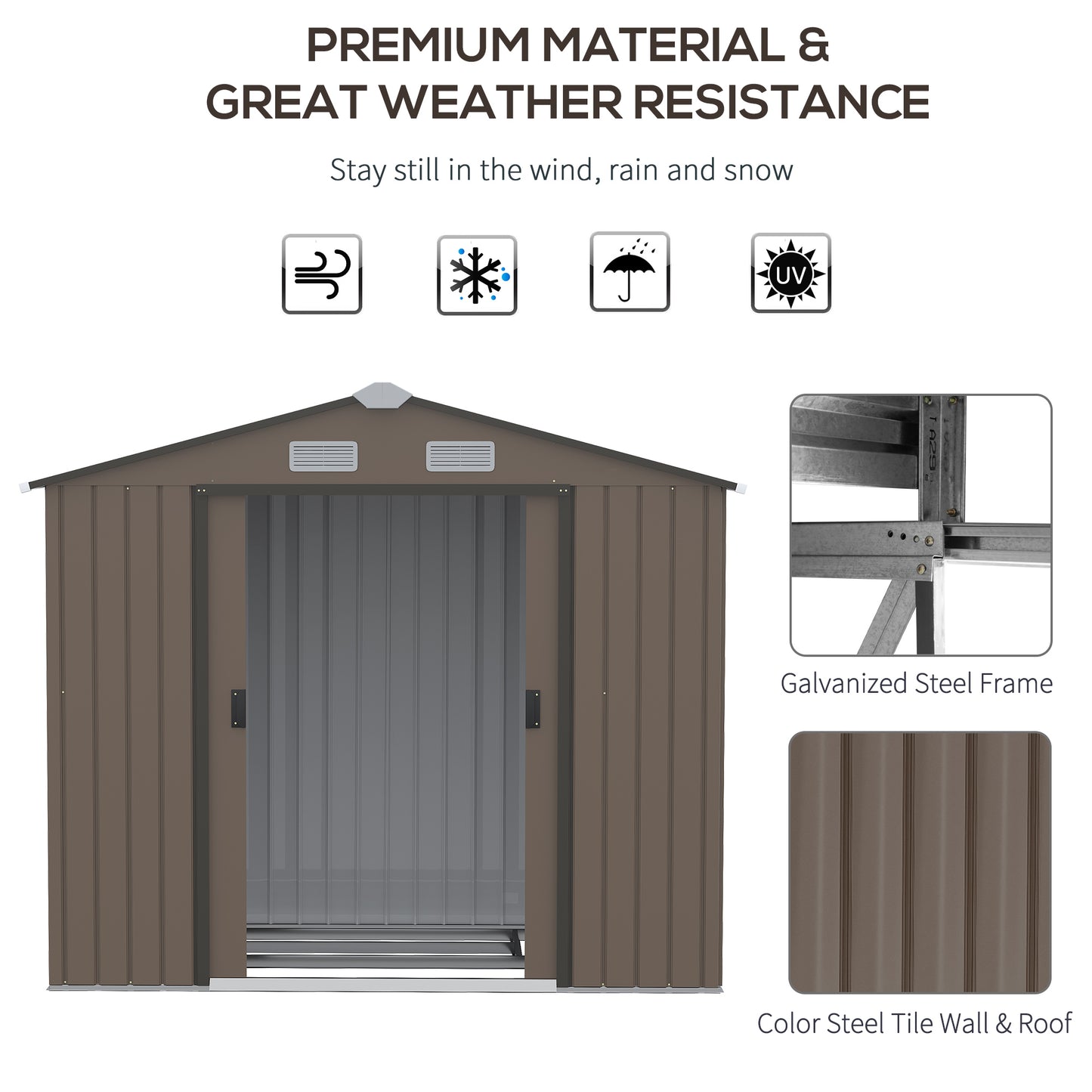 Outsunny 7ft x 4ft Galvanised Steel Garden Shed, with Locking Door