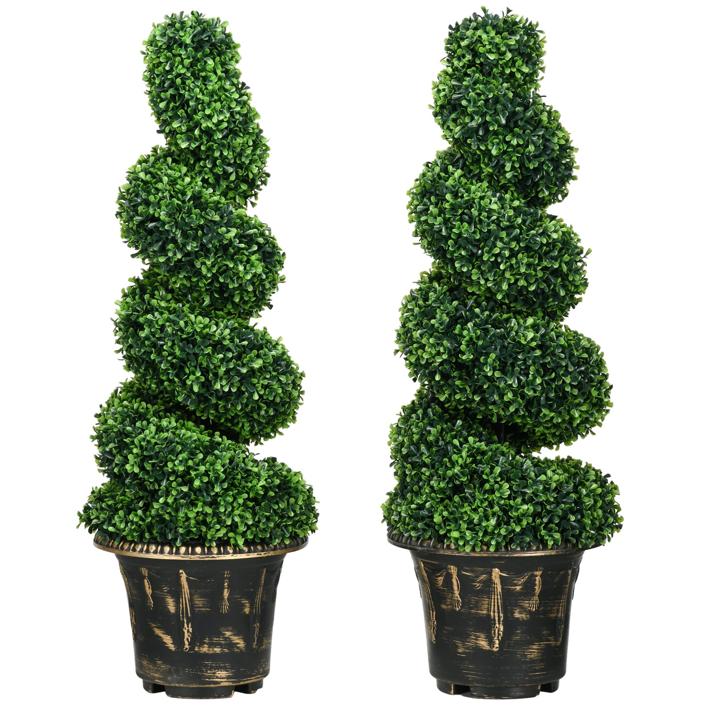 HOMCOM Set of 2 Artificial Plants Topiary Spiral Boxwood Trees with Pot for Home Indoor Outdoor Decor 90cm