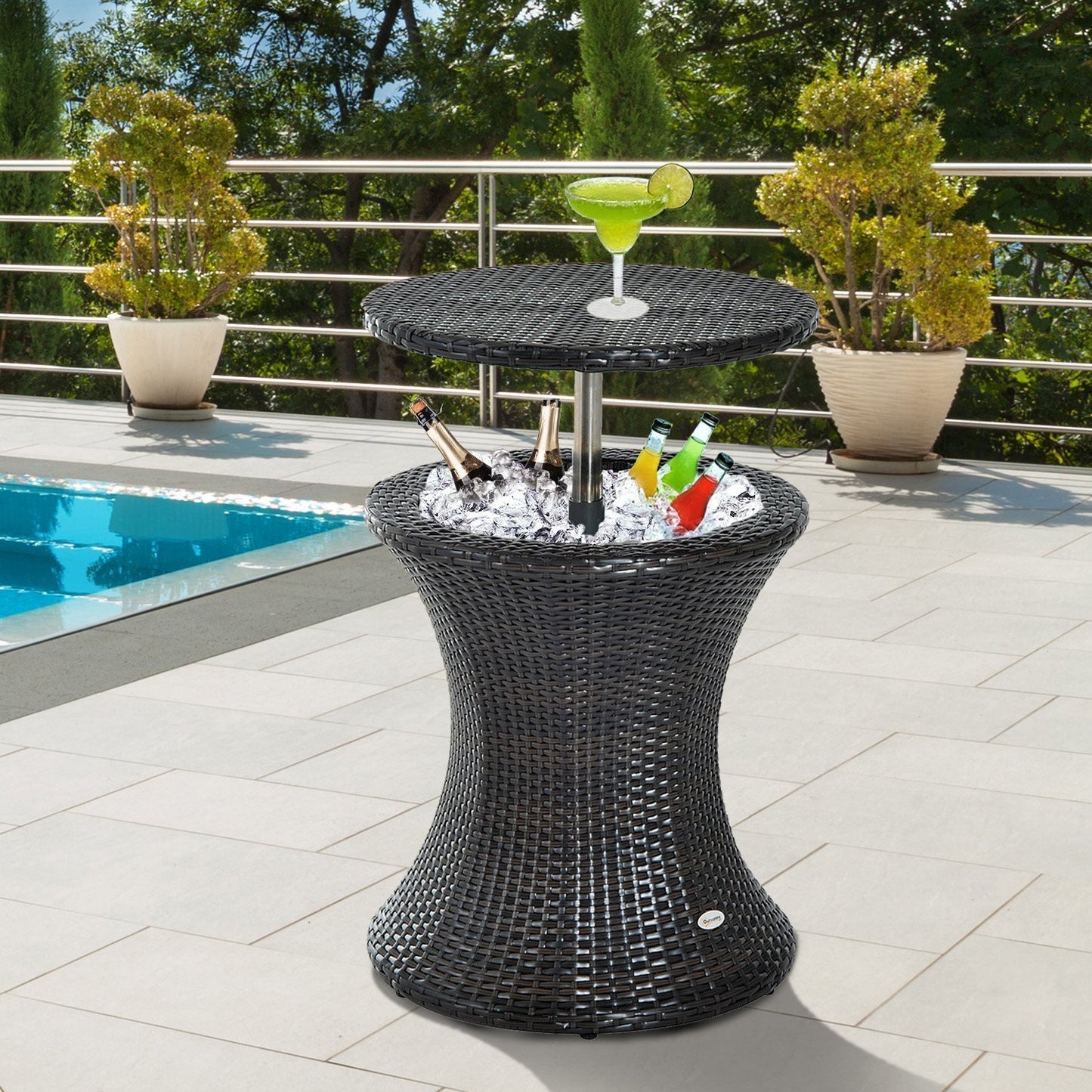 Outsunny Rattan Ice Bucket Cooler Table Beer Patio Party Activity Bar W/Table-Brown