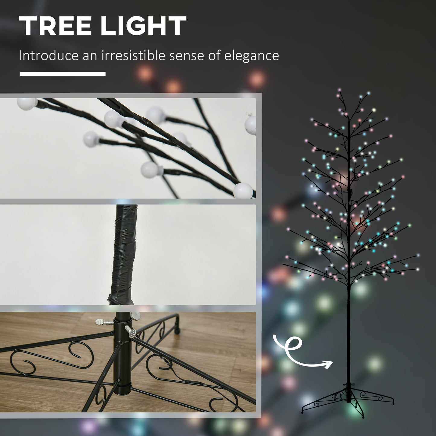 HOMCOM 6ft Artificial Tree Light with 180 Colour LED Light for Home Party, Indoor and Covered Outdoor Use