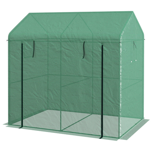 Outsunny Greenhouse Walkin Garden Grow House with Rollup Door and Mesh Windows 200 x 140 x 200cm Green