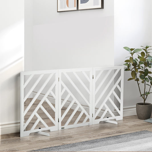 PawHut Dog Gate, Freestanding Pet Gate, Folding Wooden Puppy Fence, White