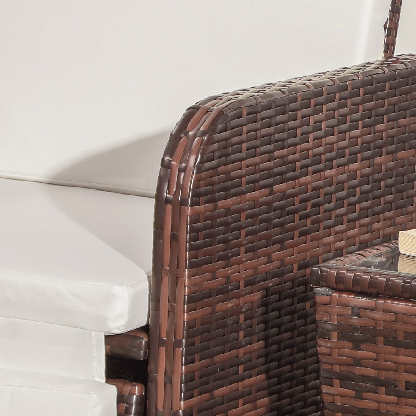 Outsunny 3 Pieces Rattan Bistro Set Balcony Furniture with Cushions, Storage Function - Mixed-Brown