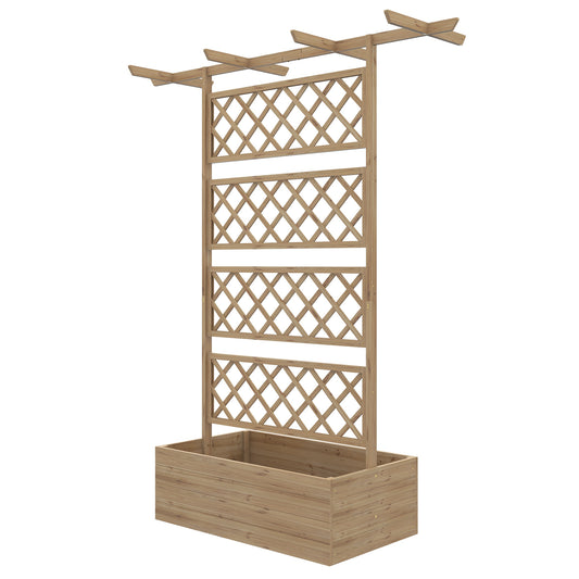 Outsunny Wooden Trellis Planter Box Raised Garden Bed to Grow Vegetables Herbs and Flowers Natural Tone