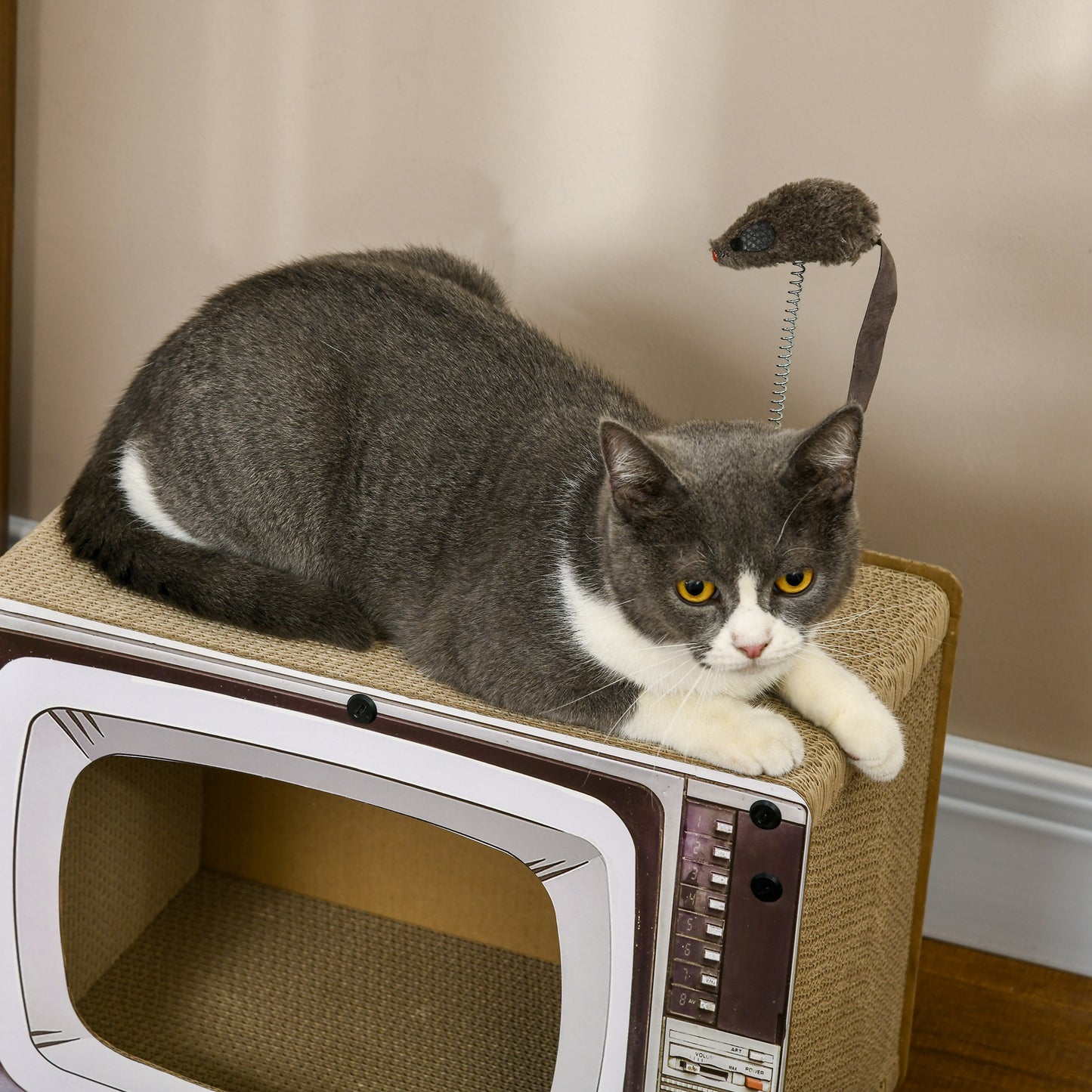 PawHut TVShaped Scratching Board with Scratcher Catnip Toy Rat Cat Scratcher for Indoor Cats 43 x 23 x 32.5cm