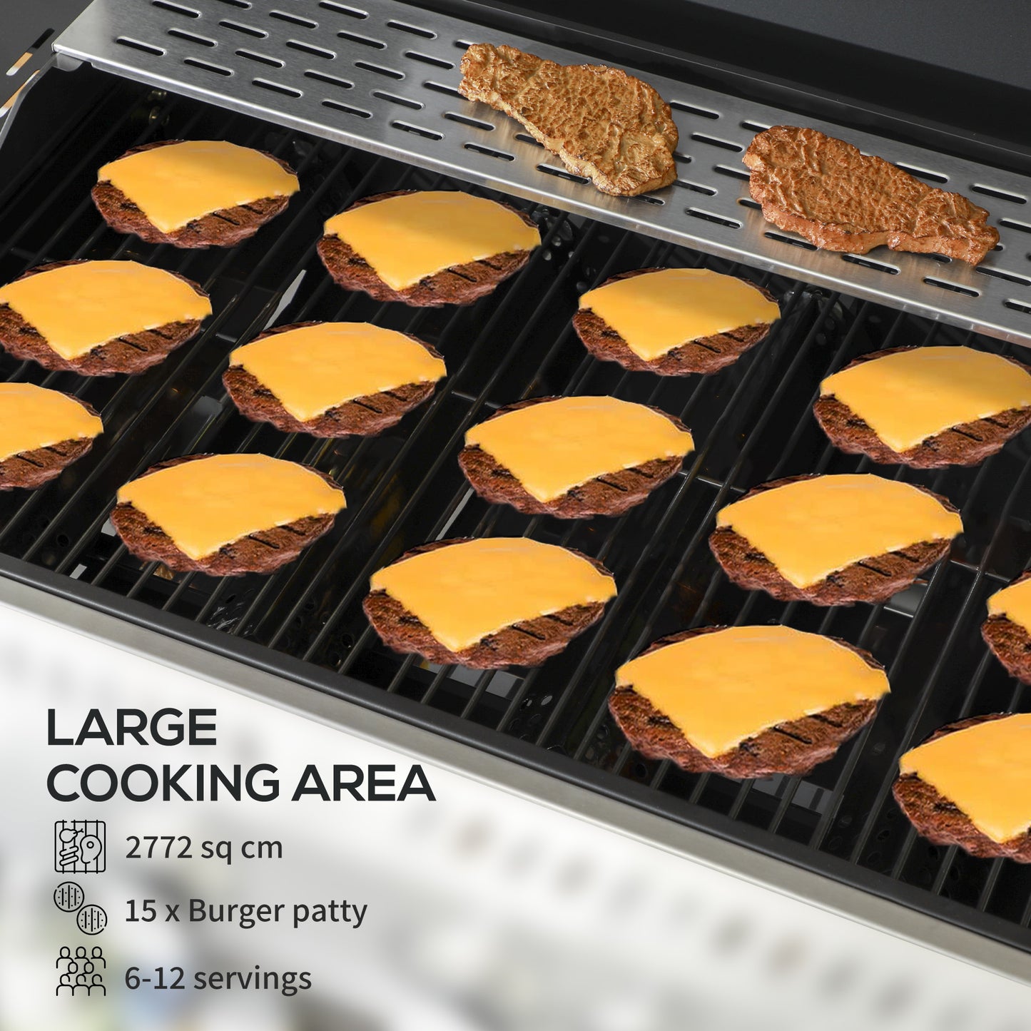 Outsunny Galvanised Steel 4+1 Gas Burner BBQ Grill Trolley, Black