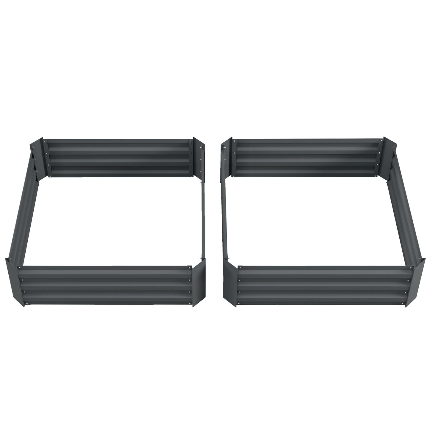 Outsunny Set of 2 291L Raised Garden Bed Elevated Galvanised Planter Box for Flowers Herbs 100x100x30cm Dark Grey