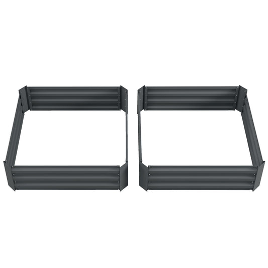 Outsunny Set of 2 291L Raised Garden Bed Elevated Galvanised Planter Box for Flowers Herbs 100x100x30cm Dark Grey