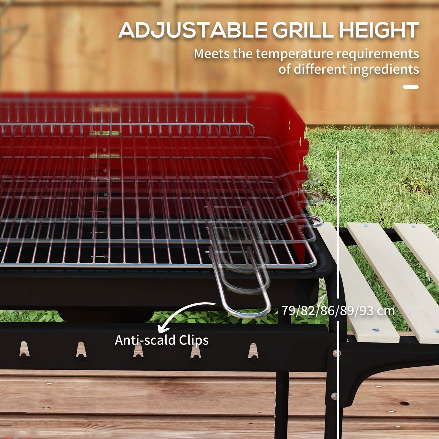 Outsunny Outdoor 5-Level Grill Height Charcoal Barbecue Grill Trolley, Red