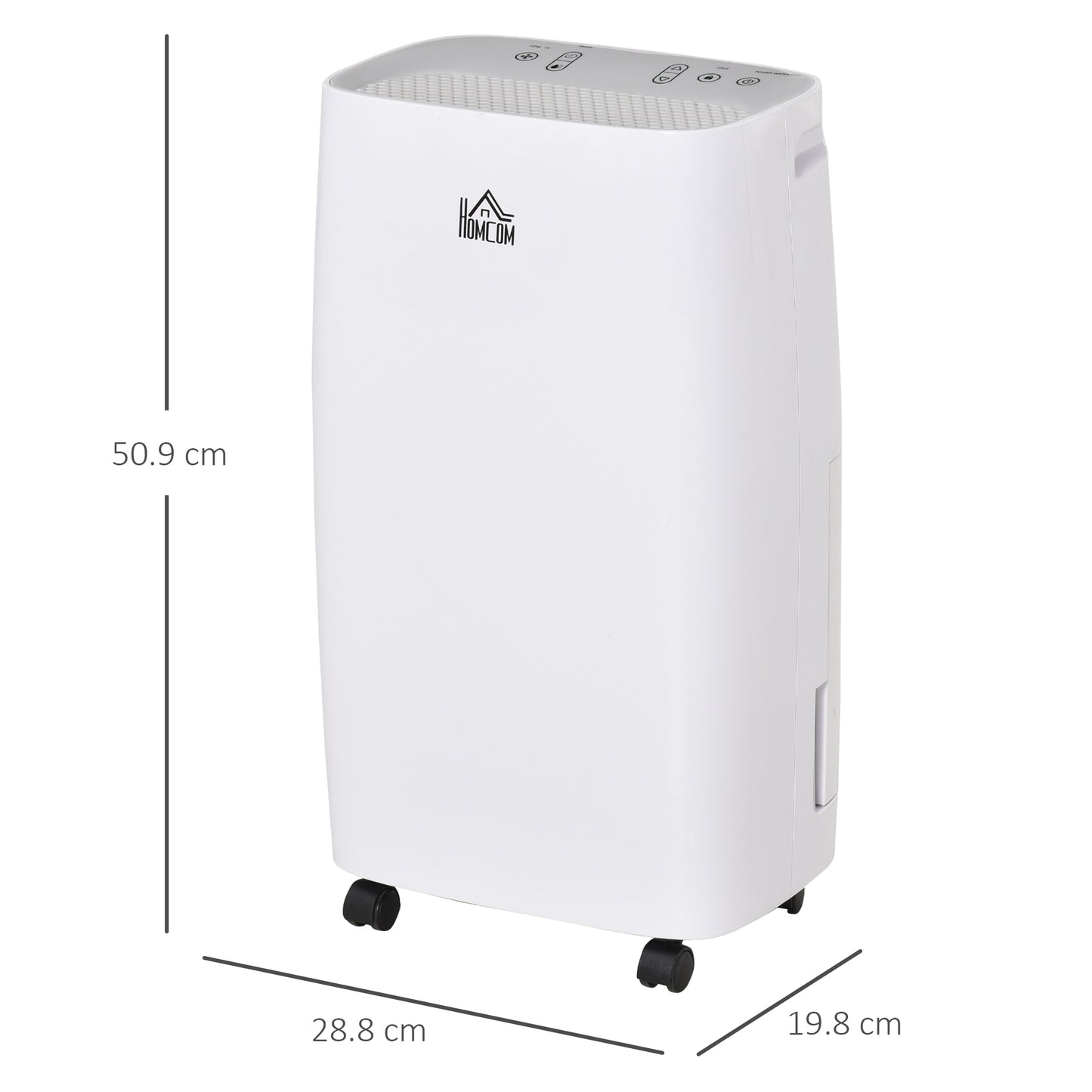 HOMCOM 12L/Day Portable Dehumidifier for Home with 24H Timer, Humidity Display and 2 Speed Modes, 2500ml Electric Air Dehumidifier with Four Wheels, White